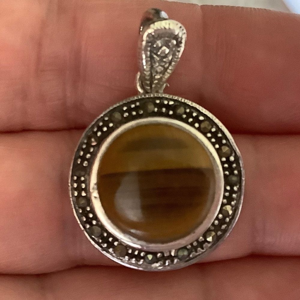 𝅺sterling SILVER 925 TIGER EYE MARCASITE WOMAN PENDANT​